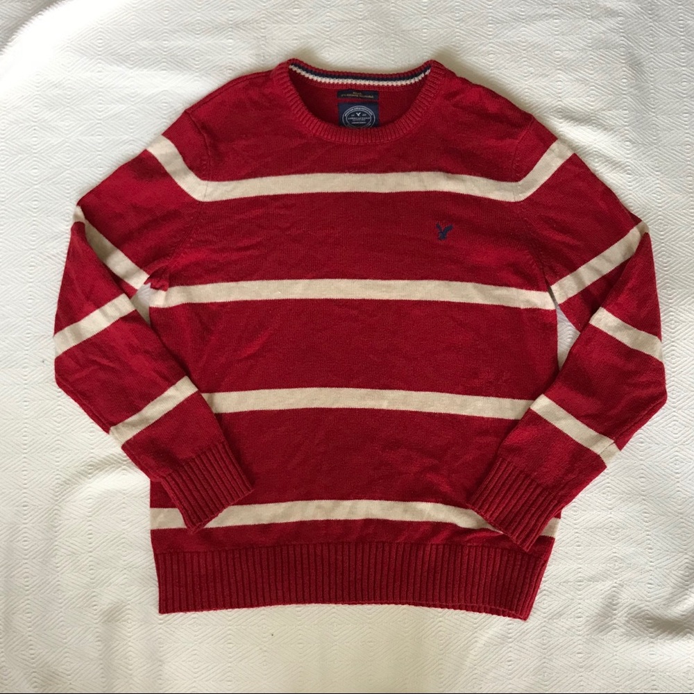 Men’s red and cream stripped sweater